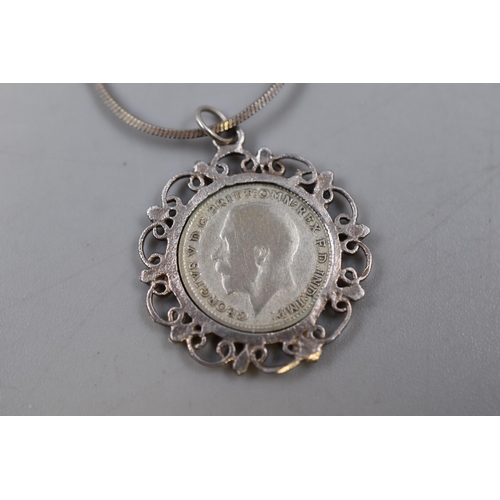 33 - A 1921 Silver Threepence Pendant on 925. Silver Chain