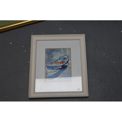 889 - Mixed lot of wall pictures with frames these include mainly flower arrangements and one has a boat o... 