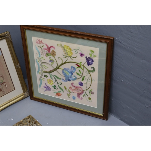 889 - Mixed lot of wall pictures with frames these include mainly flower arrangements and one has a boat o... 