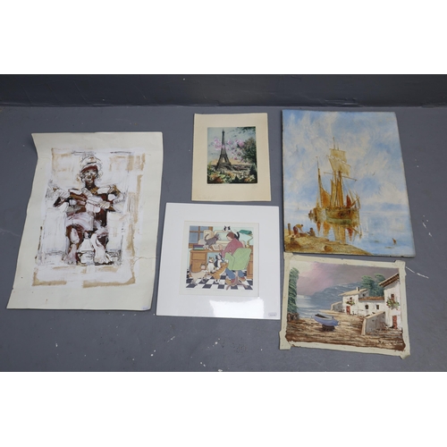 842 - Selection of Artwork including oil of Wood of Nautical Scene, Greenberg Print, Enhanced Print of Eif... 