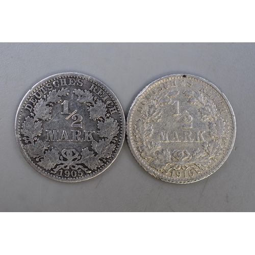 207 - Silver - Germany - 1/2 Mark - 1905 & 1916