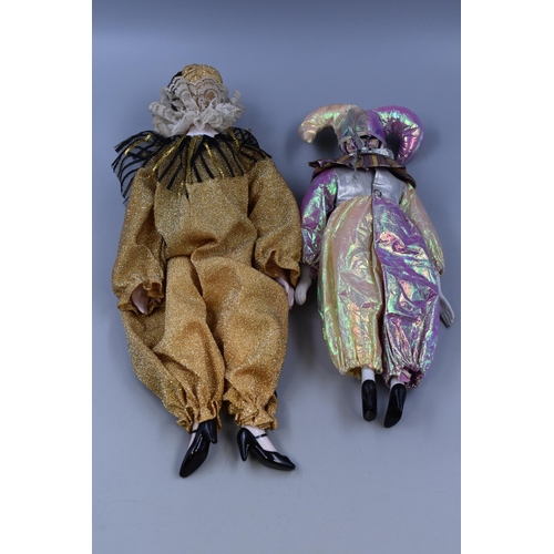 451 - Two Harlequin Dolls with Porcelain Heads, Hands and Feet (Tallest 17