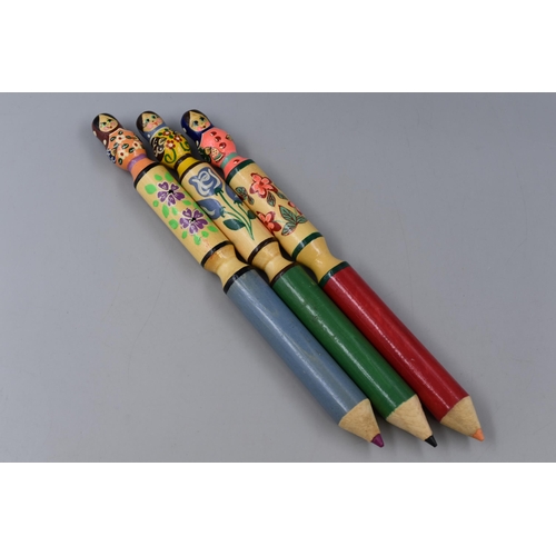 495 - Three Large Dutch Hand Carved, Hand Painted Pencils 11.5