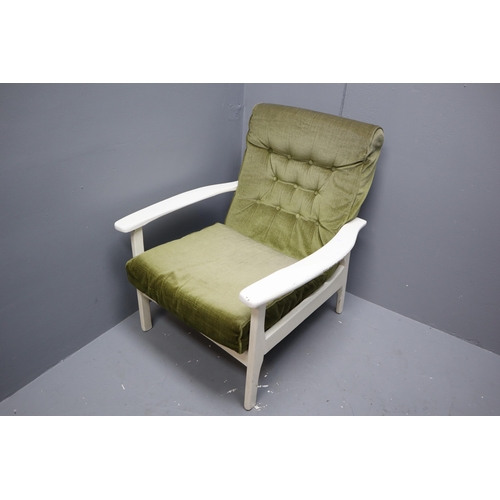 709 - A Mid-Century G-Plan Style Lounge Chair Green Velour Button Backed, Approx 33.5