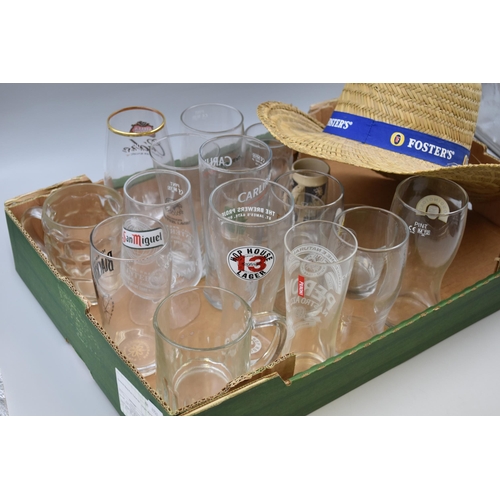 843 - A Selection of Nineteen Branded and Collectable Drinks Glasses With Fosters Straw Hat. To Include Pe... 