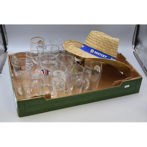 843 - A Selection of Nineteen Branded and Collectable Drinks Glasses With Fosters Straw Hat. To Include Pe... 