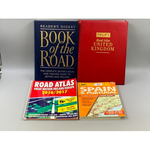 895 - Four Road Atlases including Philips United Kingdom, 1st Edition Book of the Road, AA Spain and Portu... 