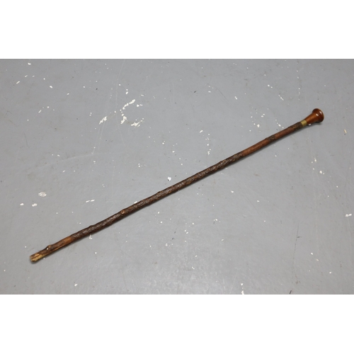 387 - A Natural Wood Brass Bound Walking Stick With George VI Coin On Head, Approx 103cm Tall