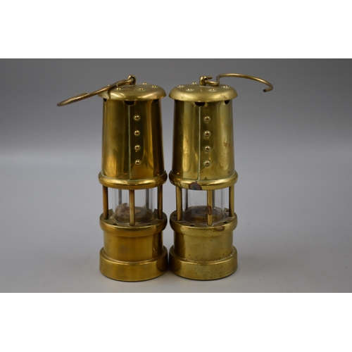 398 - A Pair of Brass Hockley Lamp & Limelight Company Miners Safety Lamps, Approx 18cm Tall