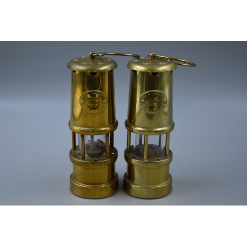 398 - A Pair of Brass Hockley Lamp & Limelight Company Miners Safety Lamps, Approx 18cm Tall