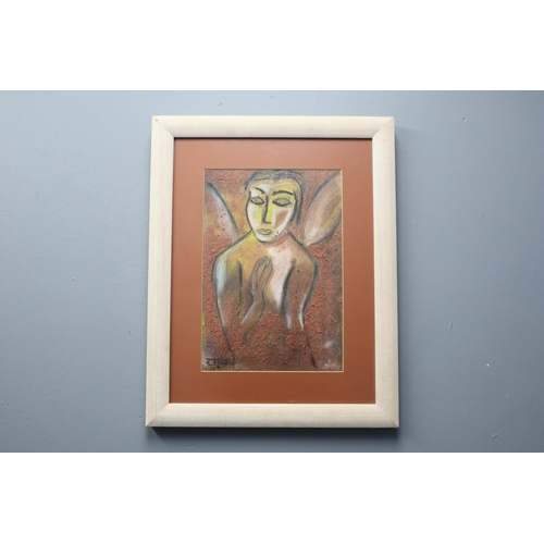 401 - A Framed and Glazed Original Pastel on Paper With Sand and Glitter Texturing, Self Portrait of Artis... 