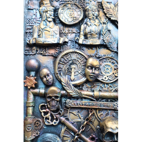 410 - Two Wall Hanging Lustre Effect Steampunk Artworks, Approx 30cm x 50cm, And 64cm x 25cm. Signed By Ar... 