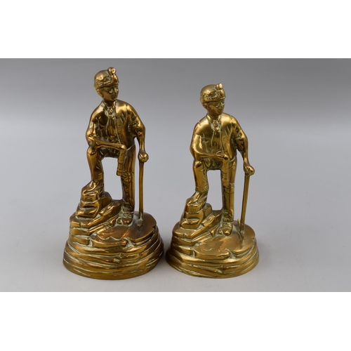 415 - A Pair of Brass Miners Figures, Tallest Approx 18cm