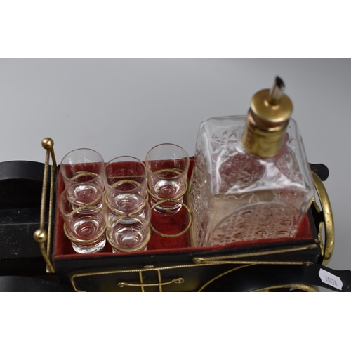 417 - Vintage Tilso Automobile Car Musical Box Decanter with 5 Glasses (13