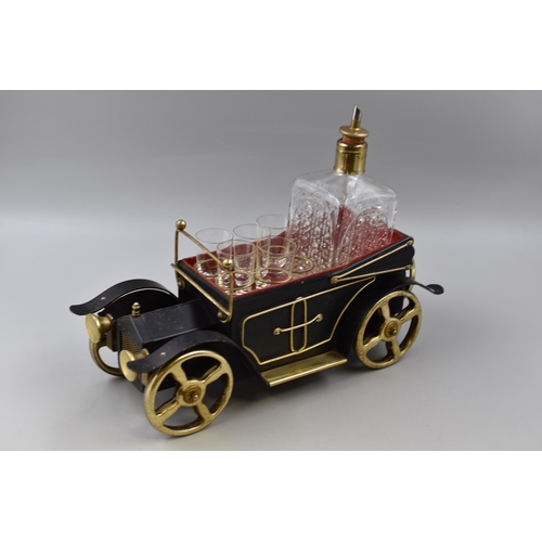 417 - Vintage Tilso Automobile Car Musical Box Decanter with 5 Glasses (13