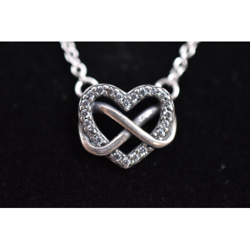 69 - A Pandora 925. Silver Infinity Loveheart Necklace, In Presentation Box