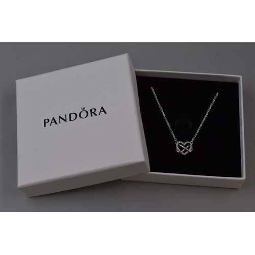 69 - A Pandora 925. Silver Infinity Loveheart Necklace, In Presentation Box