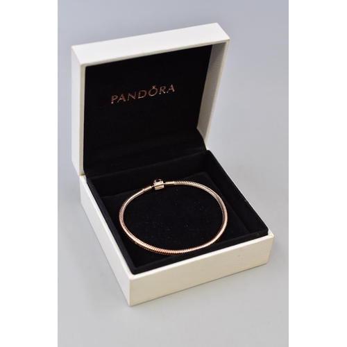 81 - A Pandora 925. Silver Rose Gold Tone Charm Bracelet, In Presentation Box