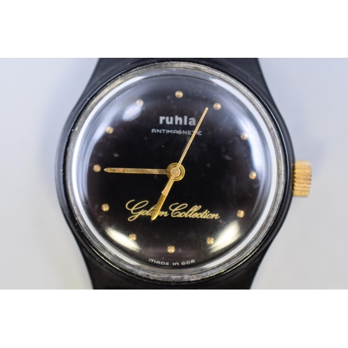 86 - ruhla Golden Collection 1970s / 80s East German Gents Watch with Leather Strap (Working)