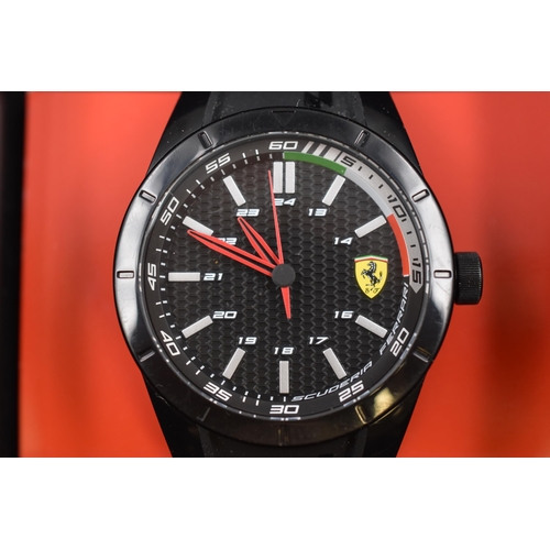 102 - Ferrari Scuderia Red Rev Quartz Gents Watch Complete with Box and Booklet