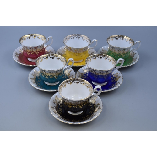 371 - Stunning Mid Century Royal Albert Bone China Six Piece Harlequin Cup and Saucer Set