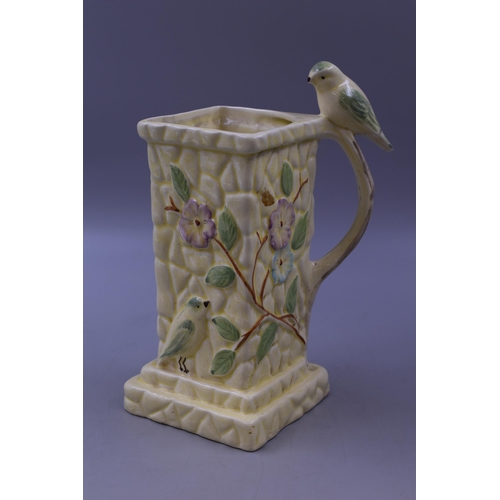 375 - Paramount Pottery Company Art Deco Floral vase with Bird themed Handle (9.5