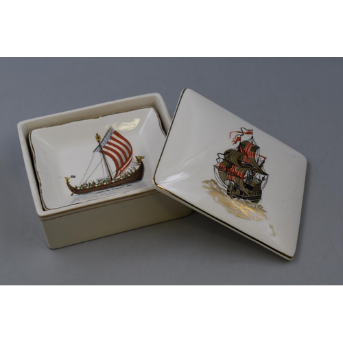 377 - Vintage Sandland Ware Countess Set Comprising of a Trinket Box with four Pin Trays depicting Histori... 