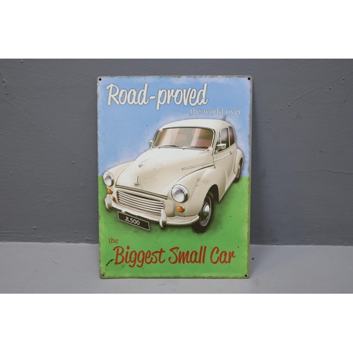 419 - A Tin Plate Morris Minor Advertising Tin Plate Sign, Approx 40cm x 30cm