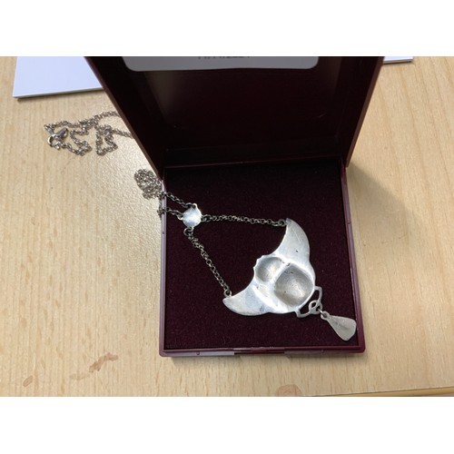 11 - A 925. Silver Enamelled Manta Ray Necklace