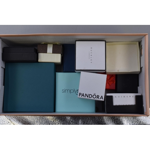 574 - A Selection of Various Empty Jewellery Boxes To Include Pandora, Buckley, Murano, And More