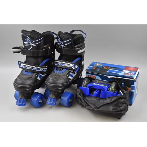 798 - Gosome Kids Adjustable Quad Roller Skates, Blue Roller Skates (size small) and run skates magic whee... 