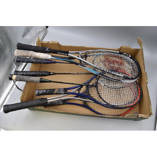 873 - Mixed lot of sports rackets these include 3 squash rackets, 3 badminton rackets and 2 child tennis r... 