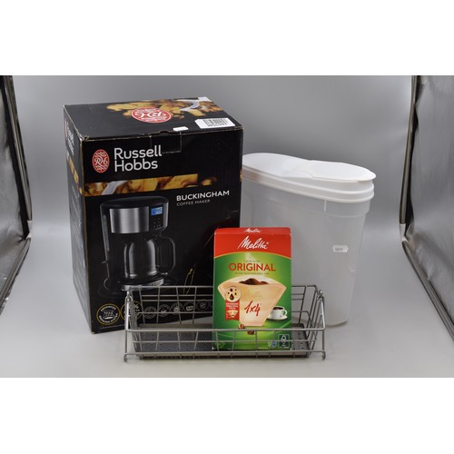 896 - A Selection of Kitchen Items To Include Russell Hobbs Buckingham Coffee Maker (Powers On), Wooden Sa... 