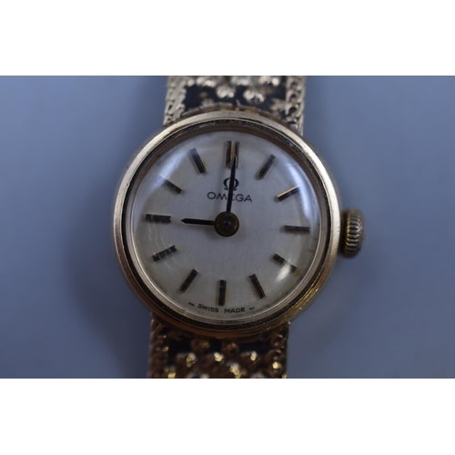 62 - An Omega 9ct Gold Cased and Strap Ladies Mechanical Watch, With Presentation Box. Approx 19.5g