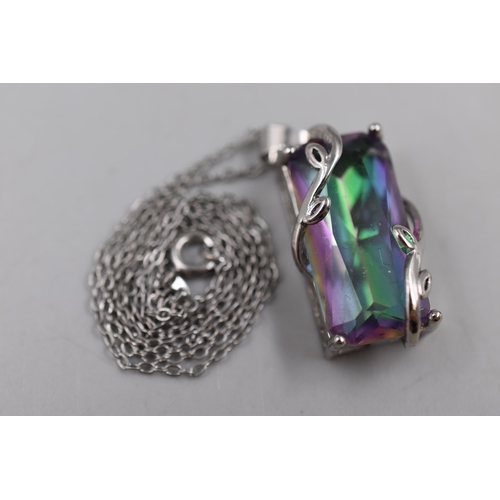 67 - A 925. Silver Necklace Chain With Prismatic Stoned Pendant (Unmarked)