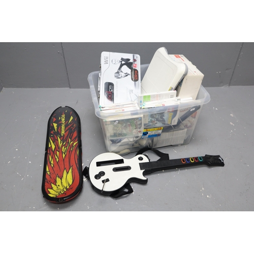 824 - Wii Console with Power Lead, Guitar, Skateboard, Games, and Lots More