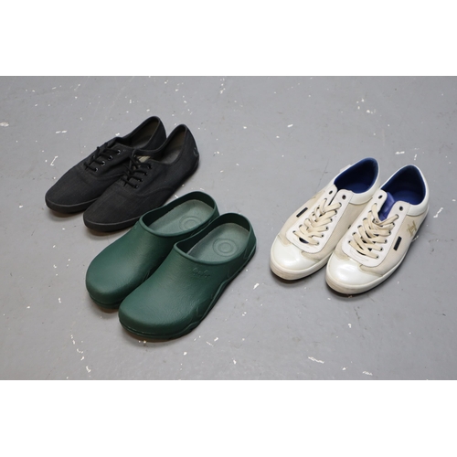 853 - Three Pairs of Men's Shoes including Cruyff, Fred Perry and Garden Cloggs (All Size 11)