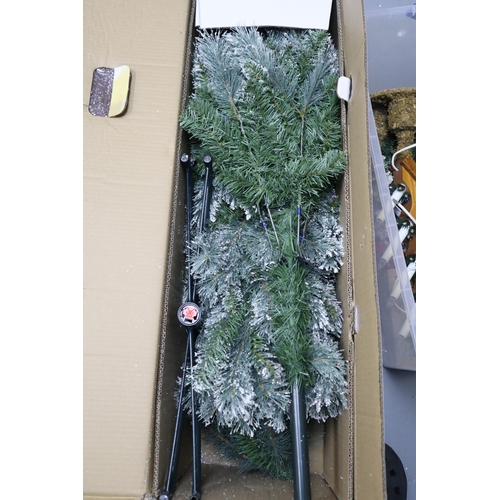 838 - Boxed Tesco 6.5ft Luxury Alpine Snow Christmas Tree unchecked item and a 6ft Noel Christmas tree in ... 