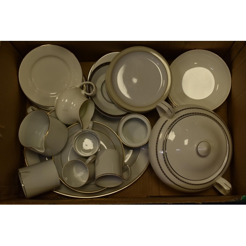 855 - Mixed lot of ceramic dishes, plates, jugs, cups and bowls white and gold design and more includes ma... 