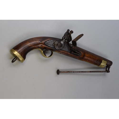 374 - Early 19th Century East India Company Pattern Flintlock Pistol with Brass Embellishments and Marking... 