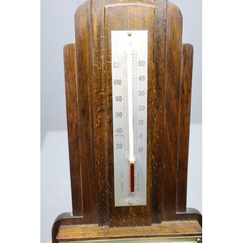 408 - Art Deco Wood Backed Barometer / Thermometer