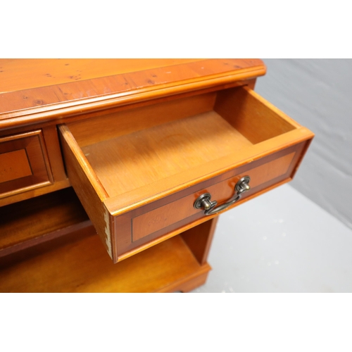 639 - Teak effect side unit with one shelf and two drawers (30