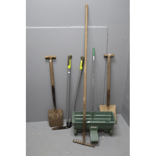 711 - Collection of Good Quality Gardening Tools to include Edge Trimmers, Two Spades, Rake and a Lawn See... 