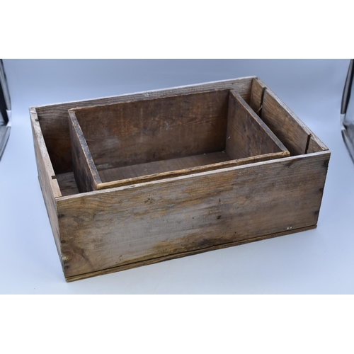 738 - Two Vintage Crates to include Wine Crate, and Margarine. Largest Approx 50cm x 33cm x 18cm