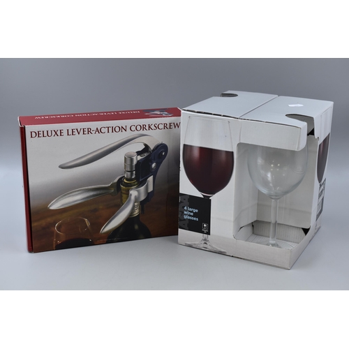 790 - A Boxed Deluxe Lever-Action Corkscrew, With Boxed Set of Four Wine Glasses