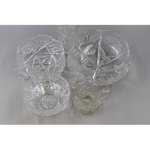 797 - Five Pieces of Heavy Crystal including Bowls, Jug and Vase