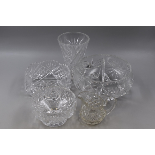 797 - Five Pieces of Heavy Crystal including Bowls, Jug and Vase