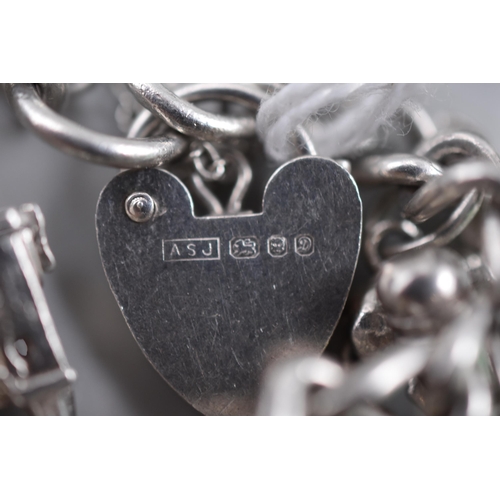 43 - A Hallmarked London Alistair Stewart Jewellers Padlock Charm Bracelet With Safety Chain and Approx 2... 