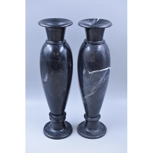 420 - A Pair of Heavy Black Marble Vases, Approx 38cm Tall