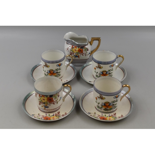 450 - Vintage oriental hand painted made in Japan porcelain coffee tea set this includes 4 cups, 4 saucers... 